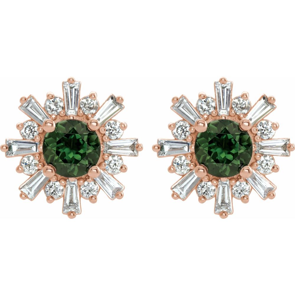 14k Rose Gold Natural Green Tourmaline & 3/4 CTW Natural Diamond Earrings