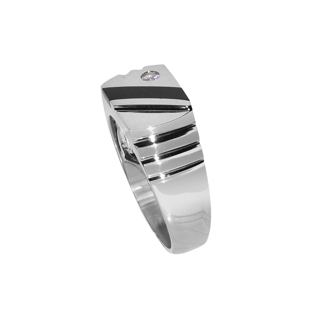 14k White Gold Gents Onyx and Cubic Zirconia Ring