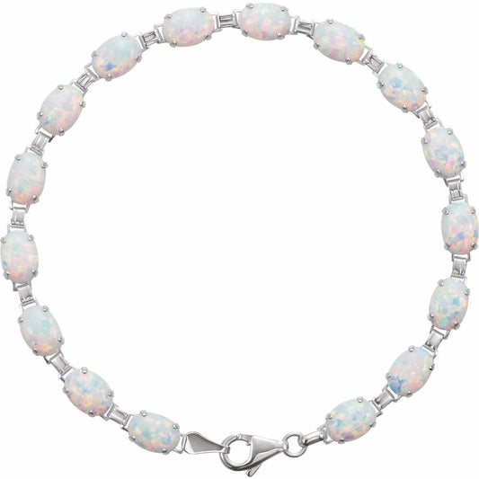 14k White Gold Lab-Grown White Opal Line 7" Bracelet