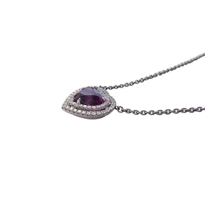 Platinum 7.21ct Red-Purple Sapphires and White Diamond Heart Pendant Necklace