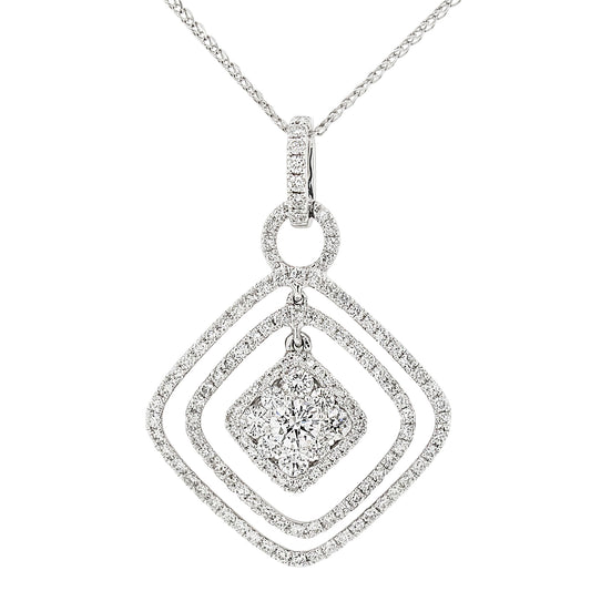 18k White Gold 1.07ct TDW White Diamond Concentric Square Pendant Necklace