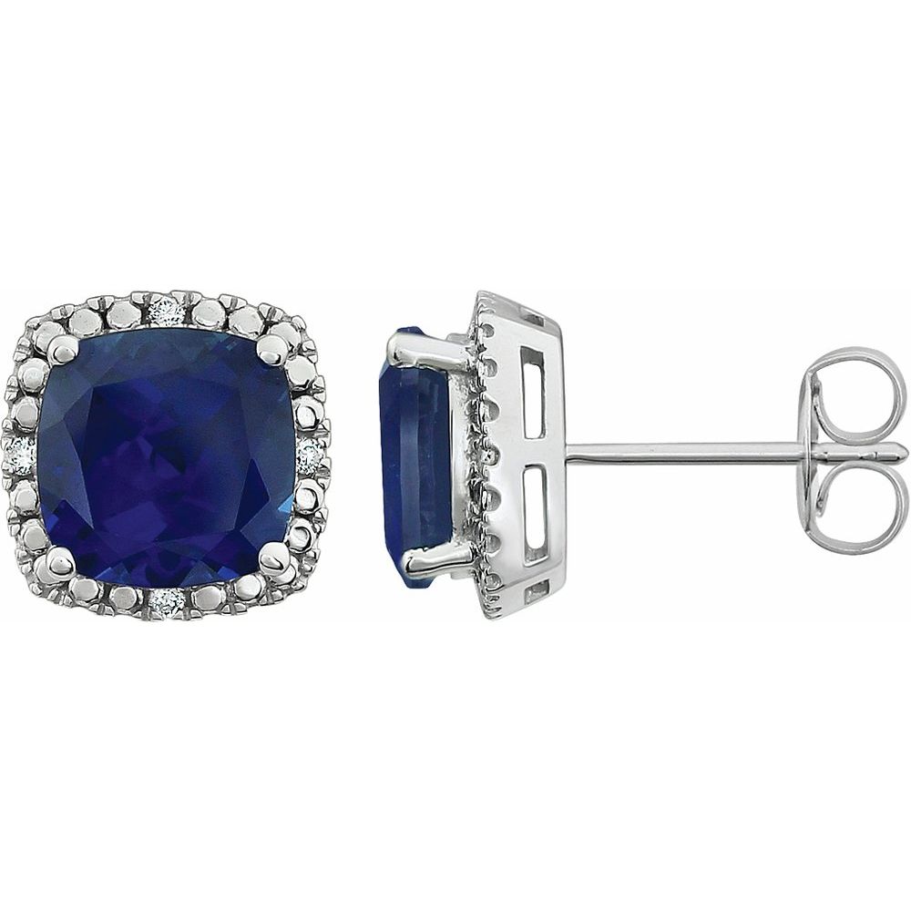 14k White Gold Lab-Grown Blue Sapphire & .06 CTW Natural Diamond Earrings