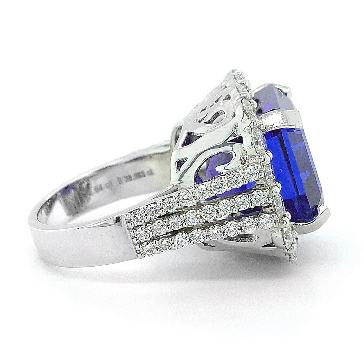 18k White Gold 23.04ct TGW Tanzanian Blue Tanzanite and Diamond Ring