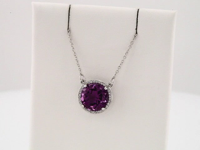 14k White Gold 8 mm Natural Amethyst & .05 CTW Natural Diamond 16" Necklace