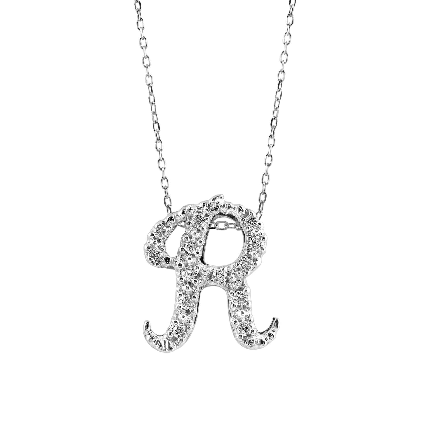 14K White Gold 0.13ct TDW White Diamond Letter R Initial Pendant Necklace