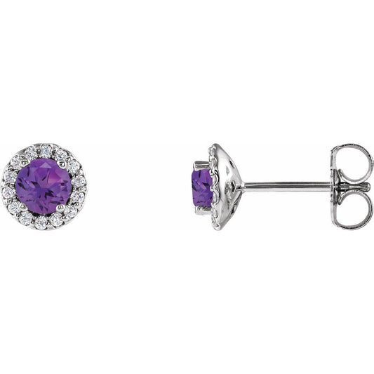 14k White Gold 6 mm Natural Amethyst & 1/8 CTW Natural Diamond Earrings