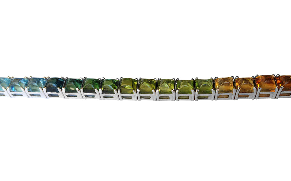 18k White Gold 24.61ct TGW Multi-Gemstone Rainbow Tennis Bracelet