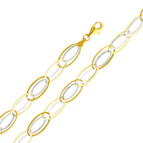 14K Solid Gold Two Tone Oval Link Charm Bracelet (7.25 Inch)