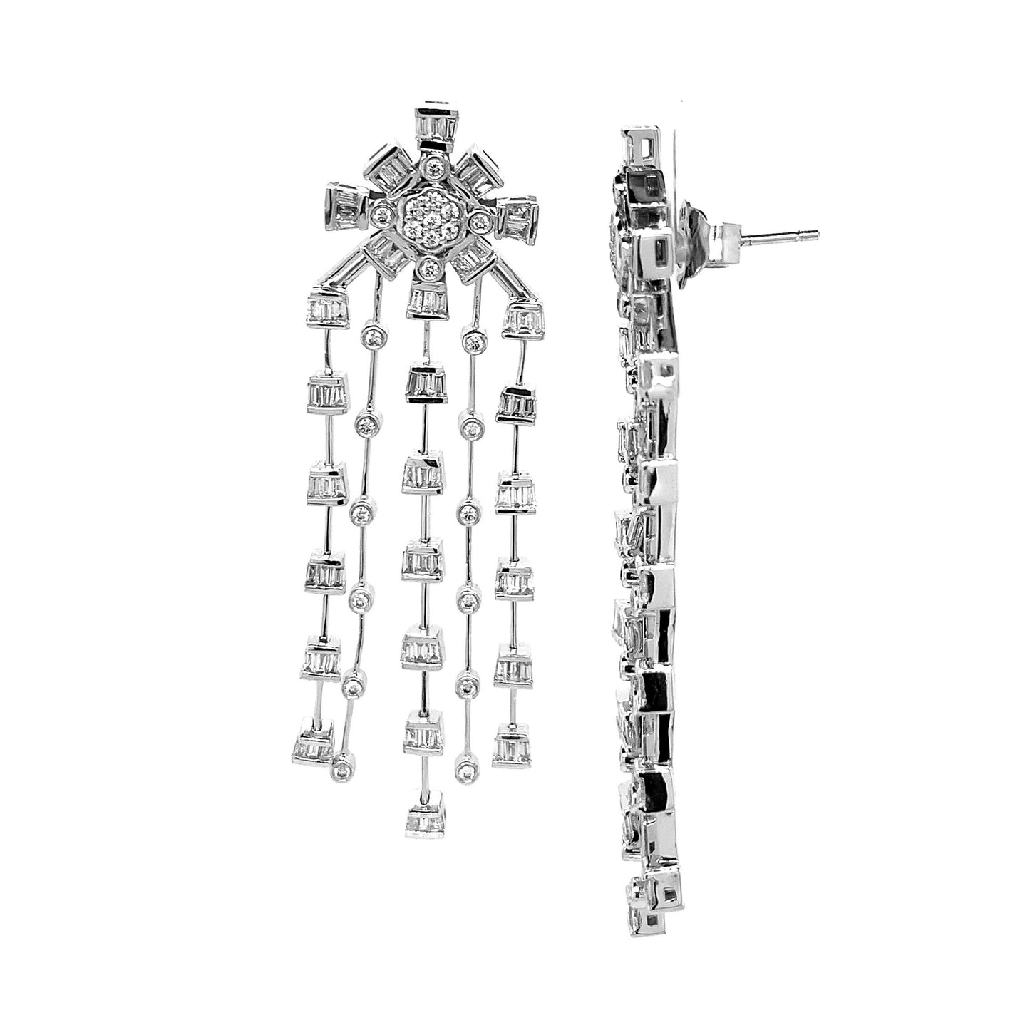 14k White Gold 2 1/2ct TDW White Diamond Starburst Drop Earrings