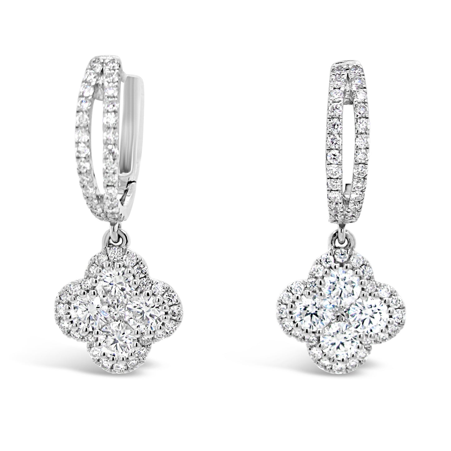 18k White Gold 1.1ct TDW White Diamond Dangling Floral Cluster Earrings