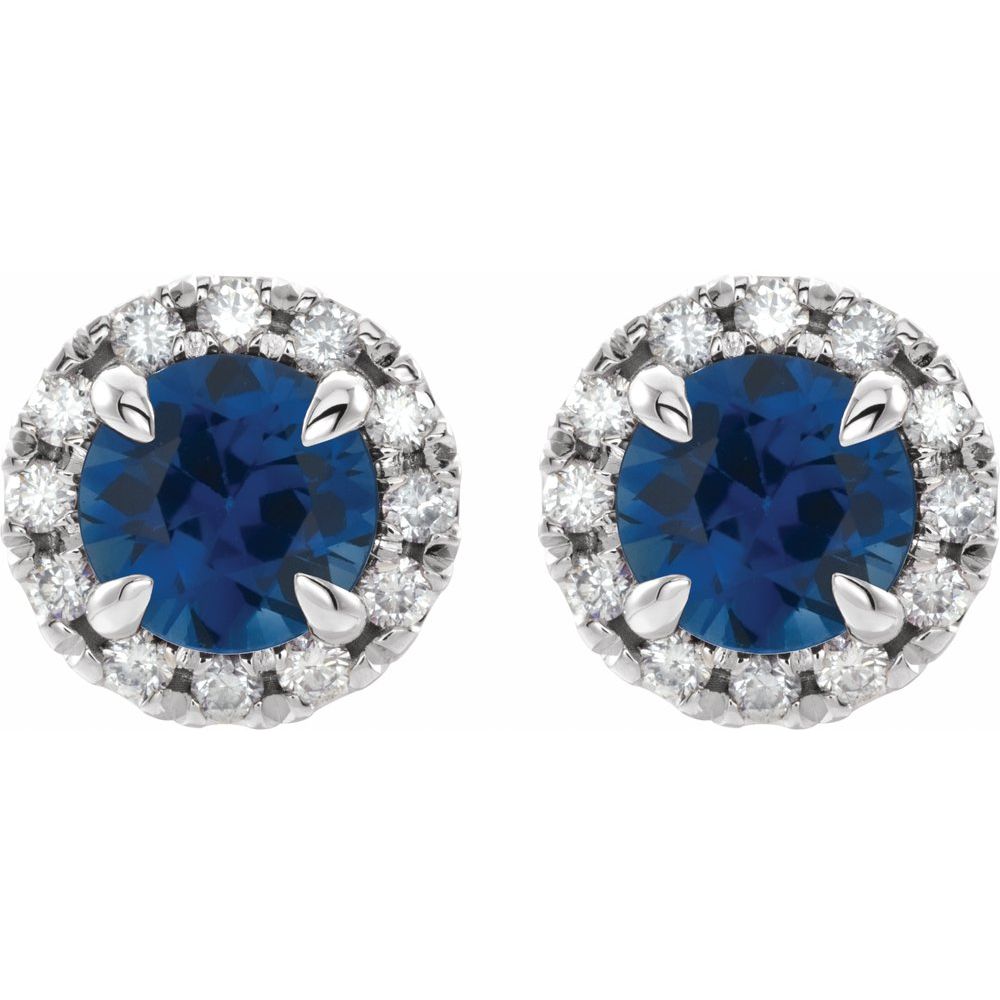14k White Gold 4 mm Natural Blue Sapphire & 1/5 CTW Natural Diamond Halo-Style Earrings