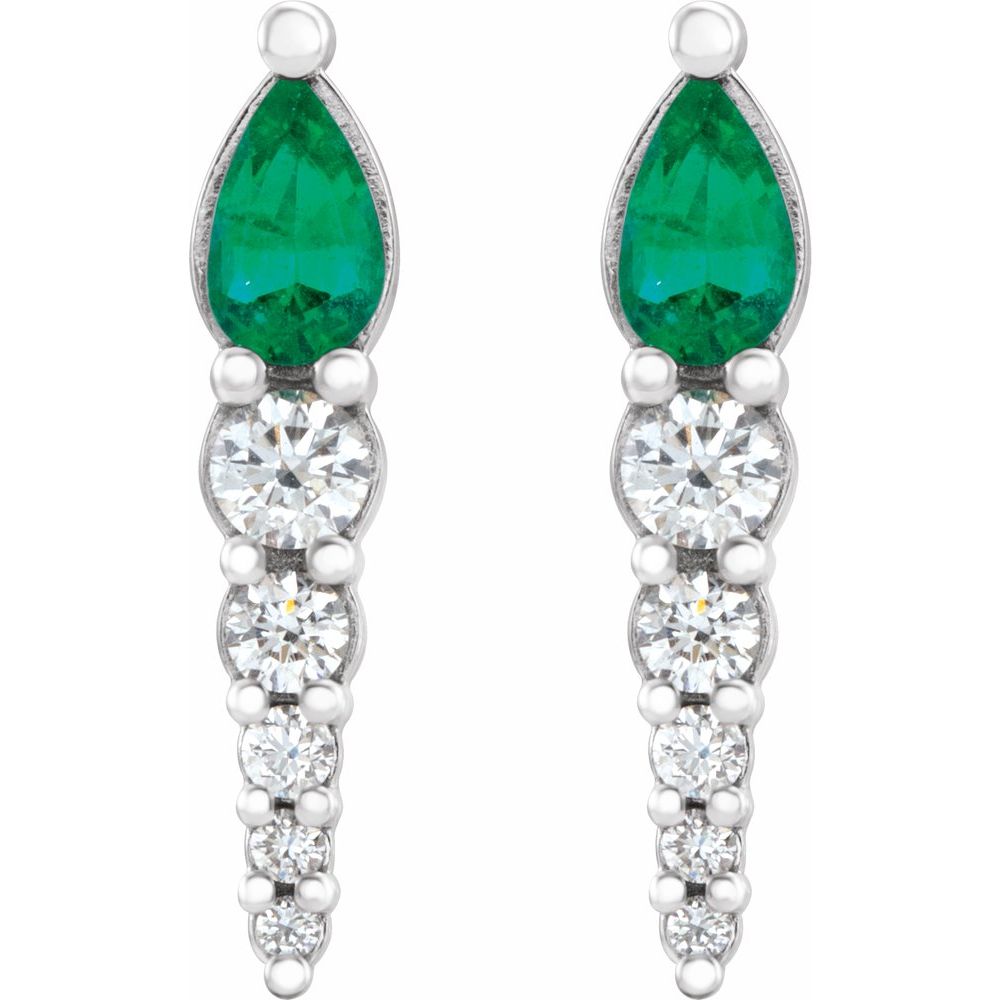 14k White Gold Natural Emerald & 1/4 CTW Natural Diamond Earrings