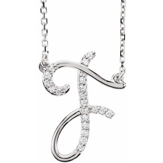 Unisex 14K White Gold 1/10 CTW White Diamond Natural Diamond Initial Necklace Initial F Pendant Necklace