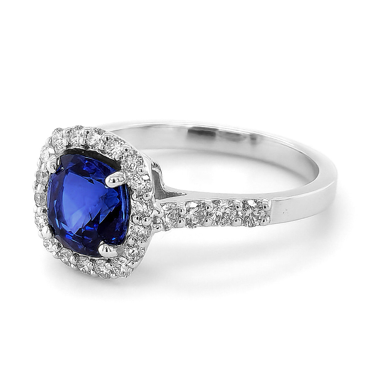 18k White Gold 2.76ct TGW Cushion-cut Blue Sapphire and Diamond One-of-a-Kind Ring