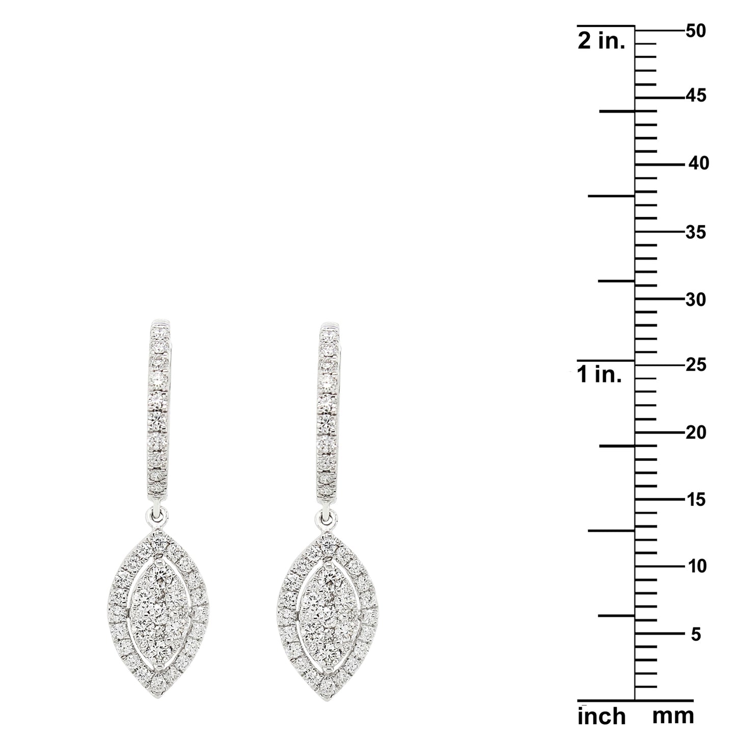 18k White Gold 1ct TDW White Diamond Dangling Tear Drop Hoop Earrings