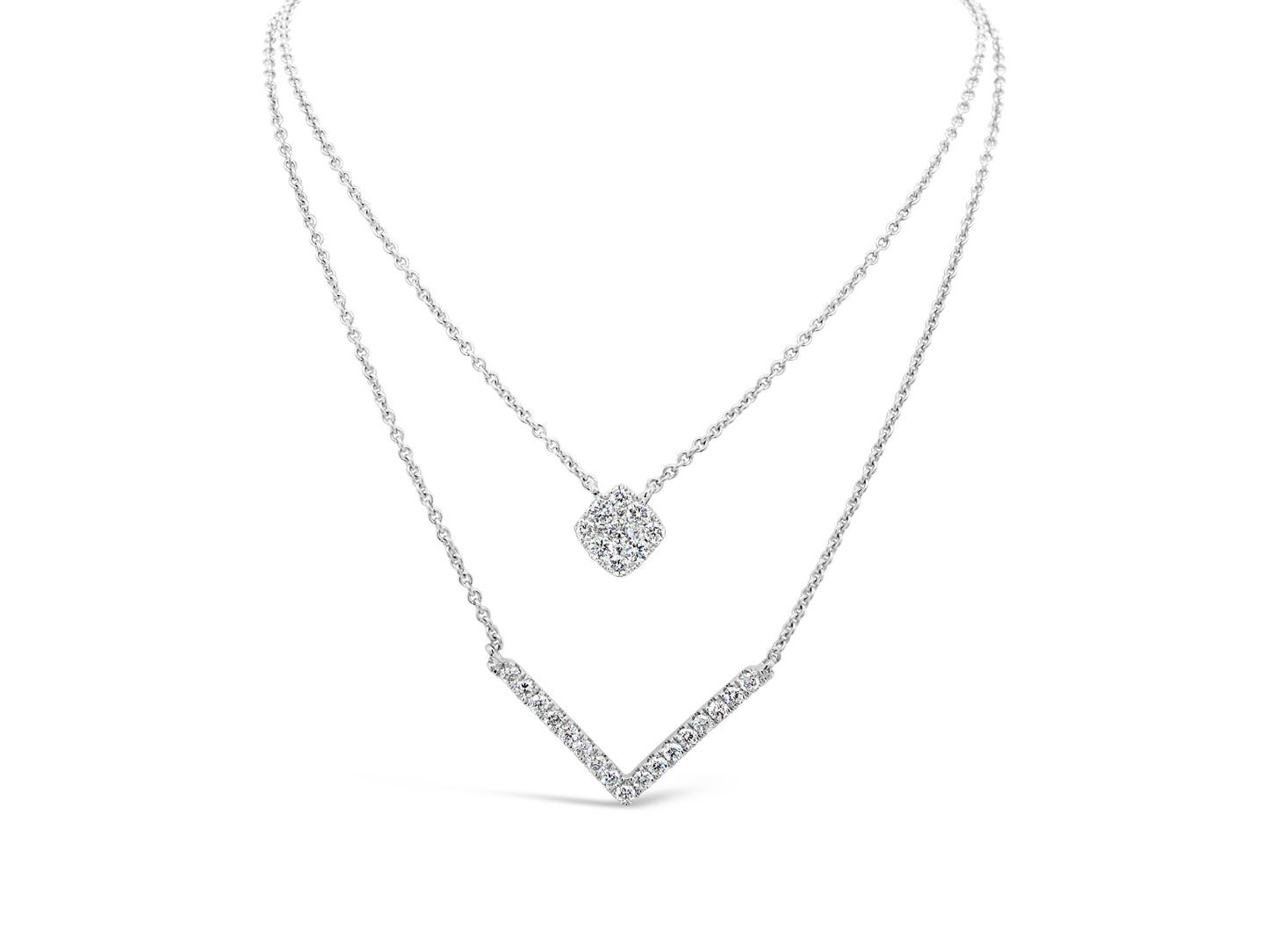 18K White Gold 0.39ct TDW Two-Strand White Diamond Necklace