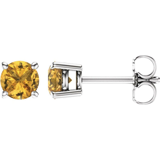 14k White Gold 5 mm Natural Yellow Sapphire Stud Earrings