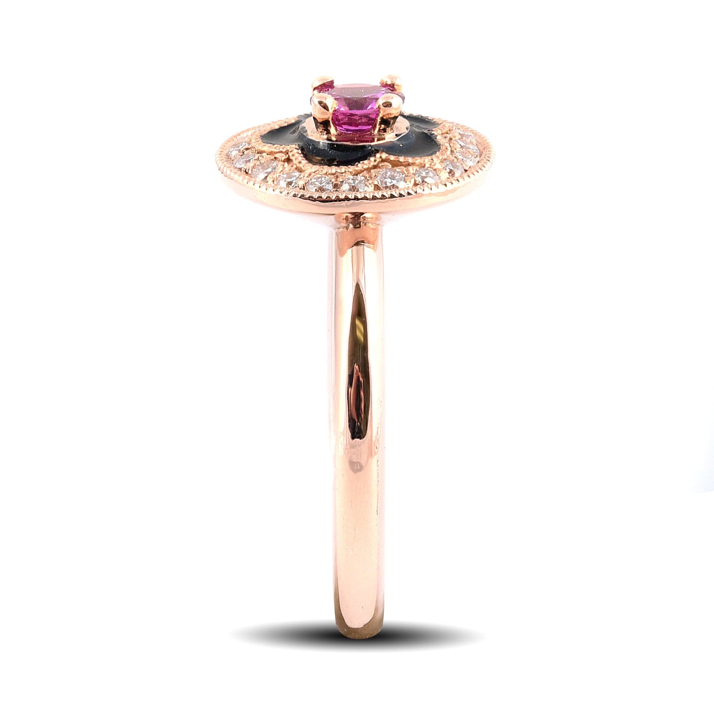 14K Rose Gold 0.46ct TGW Pink Sapphire and Diamond Enamel Halo Ring