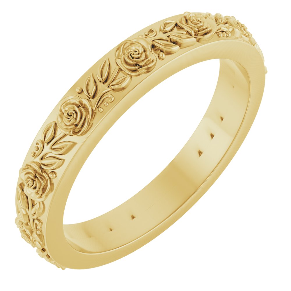 14K Yellow Gold 2.7 mm Floral Wedding Band Size 7