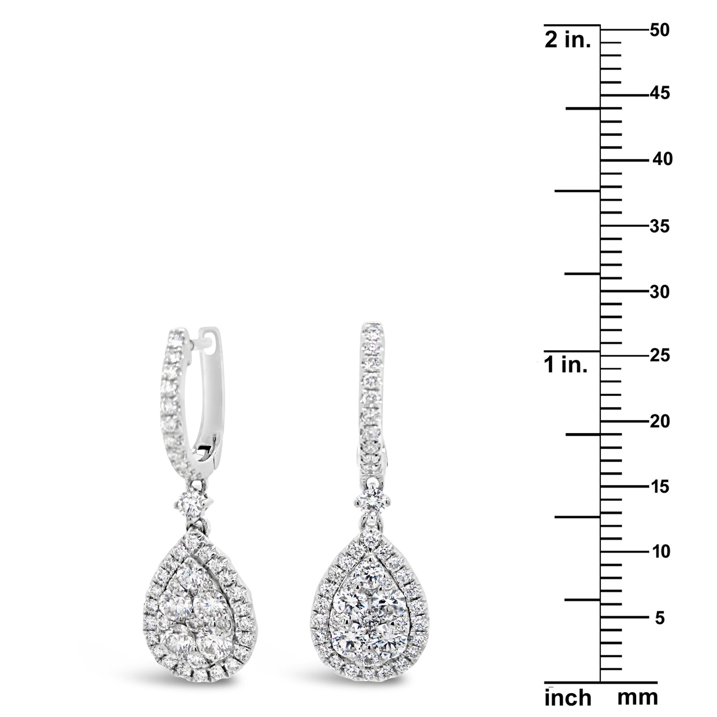 18k White Gold 1 3/4ct White Diamond Dangling Pear Cluster Earrings