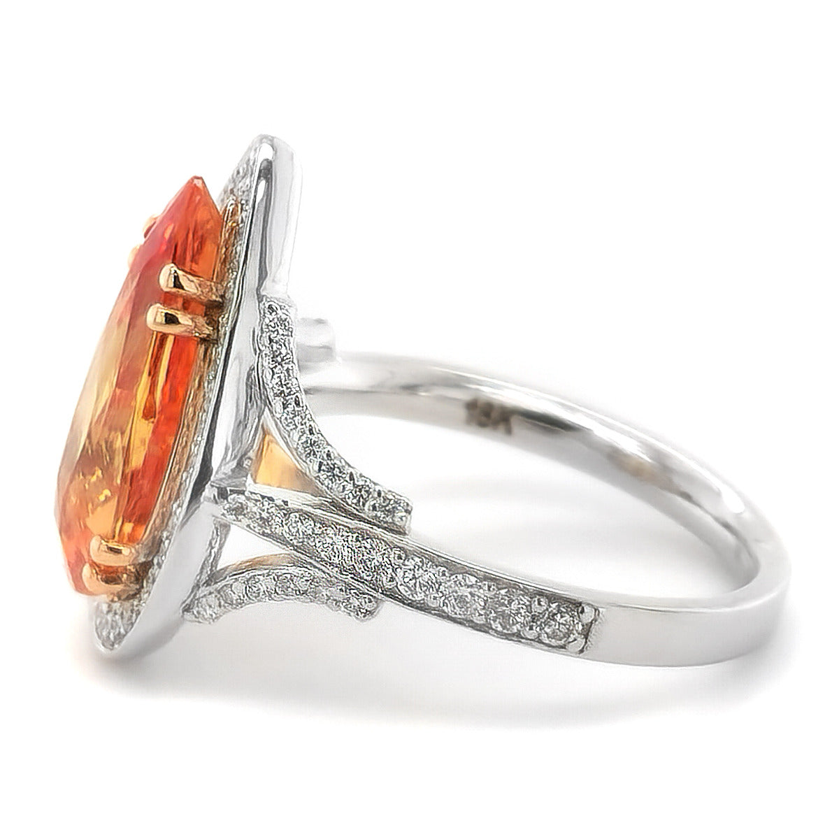 18k White Gold 5.89ct TGW Orange Sapphire and Diamond One-of-a-Kind Ring