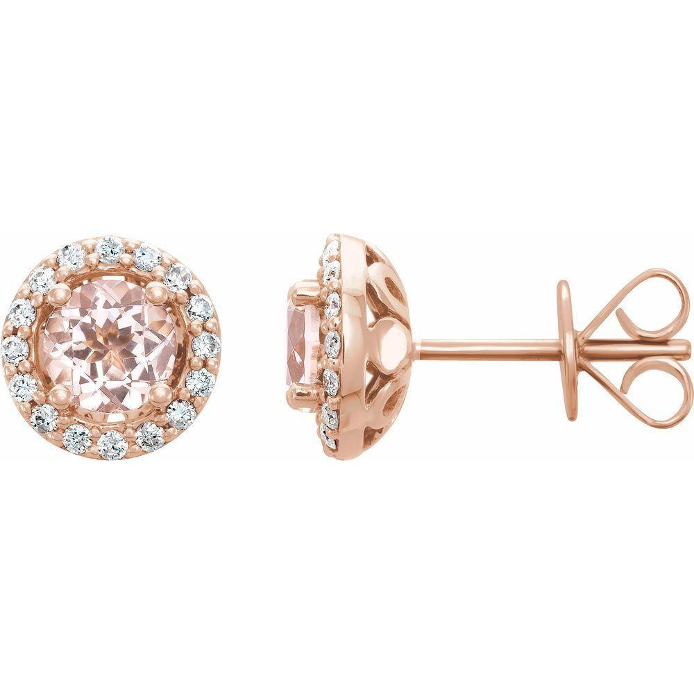 14k Rose Gold Natural Pink Morganite & 1/5 CTW Natural Diamond Earrings