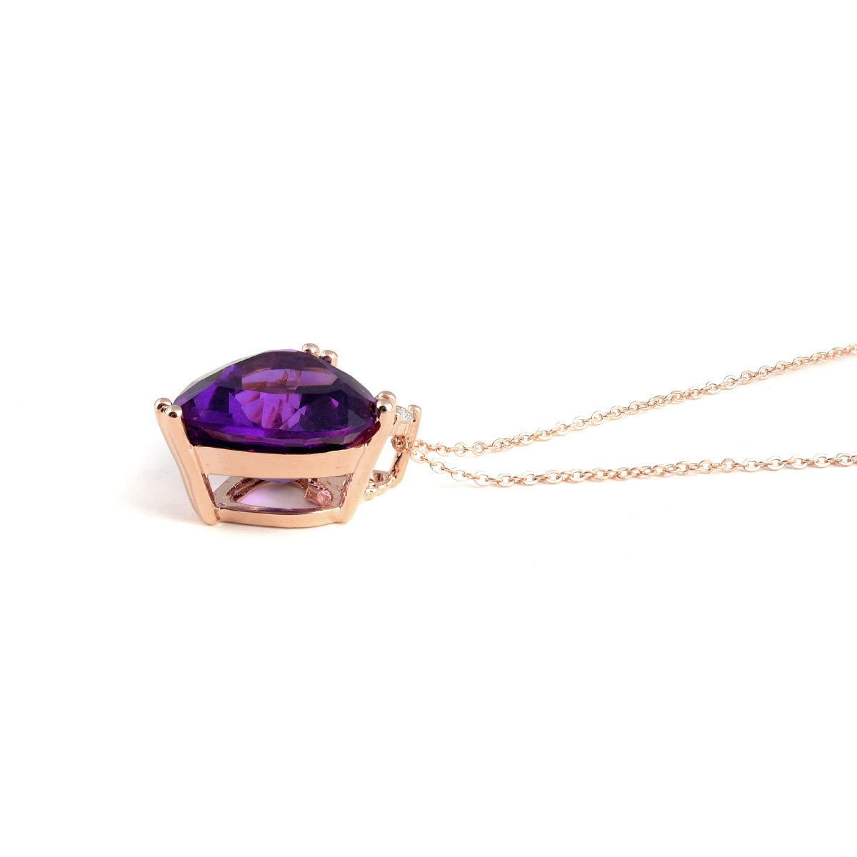 14K Rose Gold 4.38ct AAA Natural Amethyst and Diamond Heart Necklace