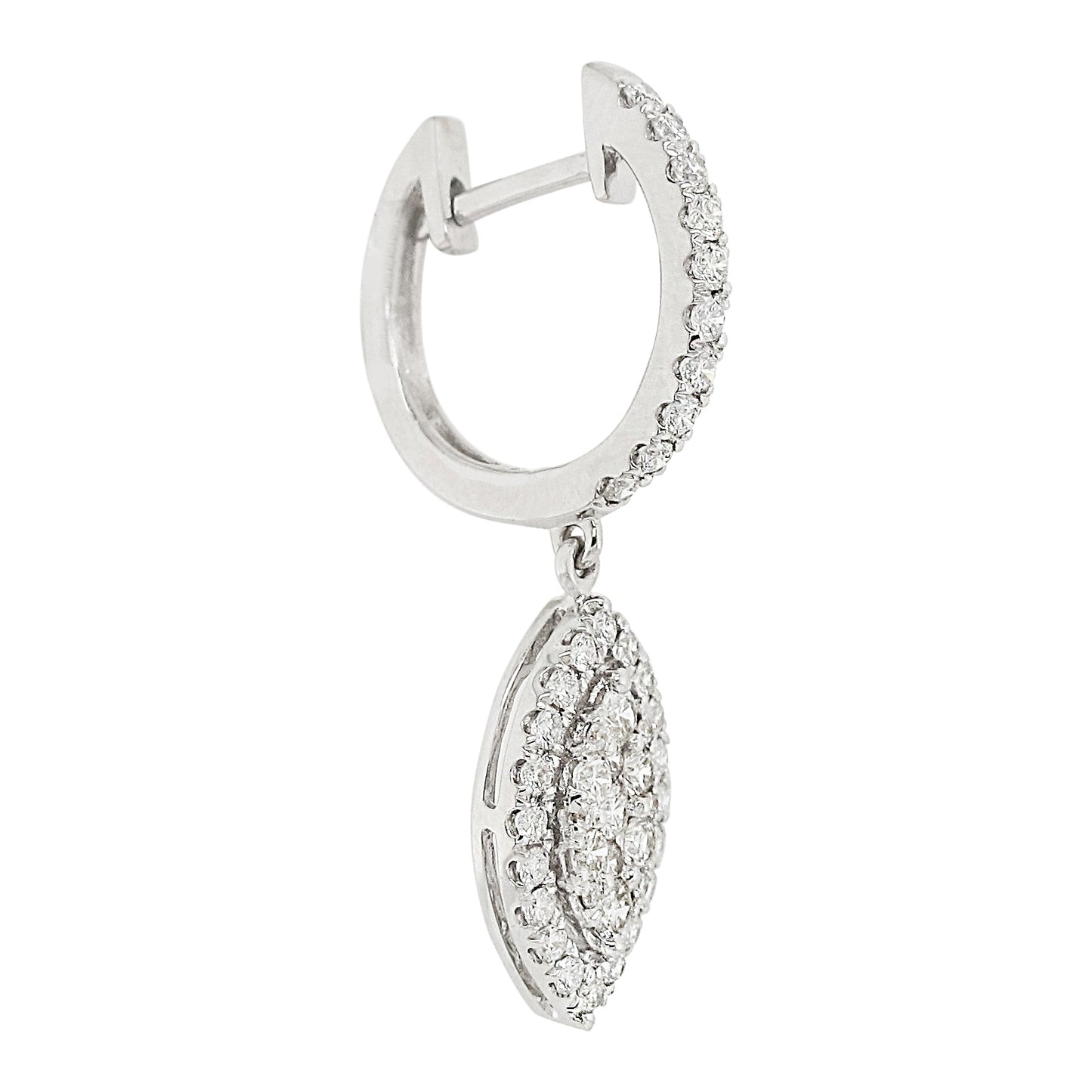 18k White Gold 1ct TDW White Diamond Dangling Tear Drop Hoop Earrings