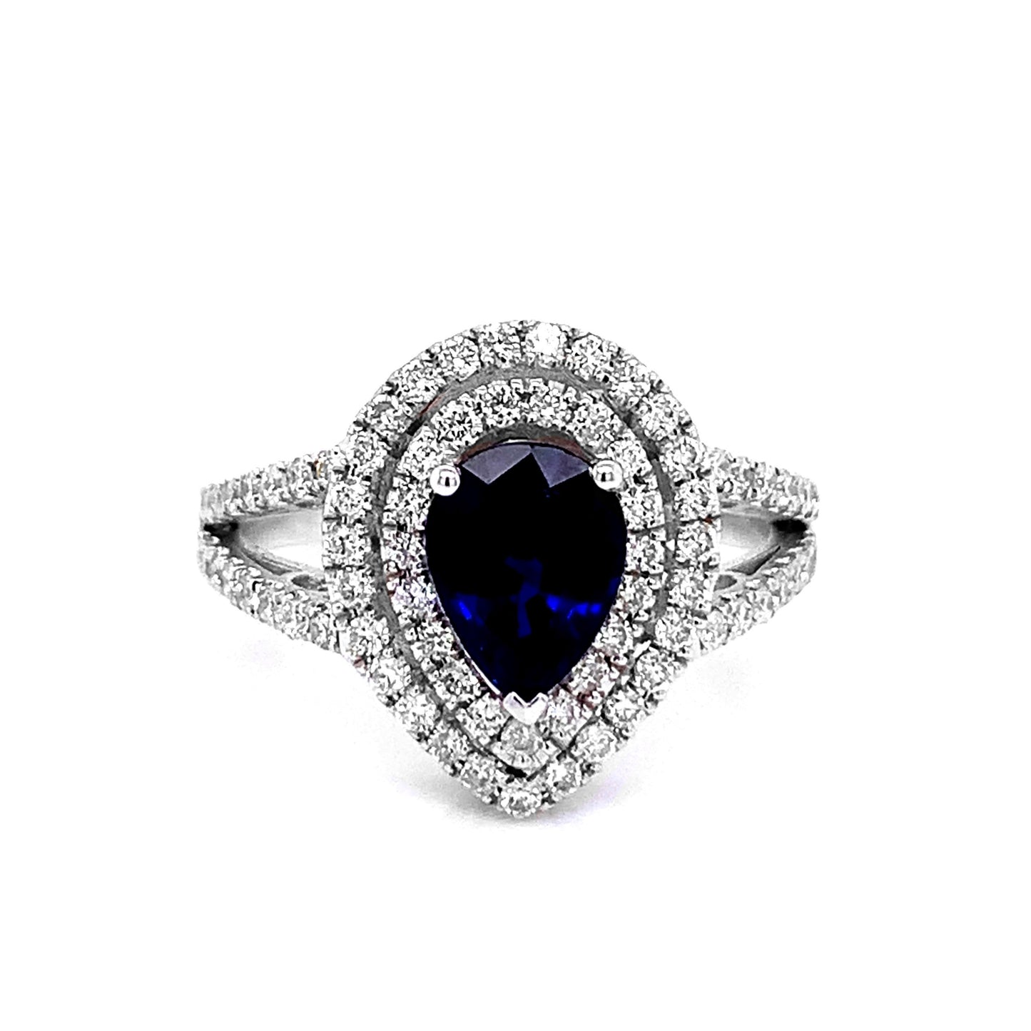 14k White Gold 1.75ct TGW Pear-shaped Sapphire and Diamond Anniversary Ring