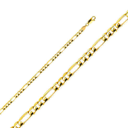 14k Yellow Gold 4.6mm Light Figaro Unisex Chain Bracelet (7.5")