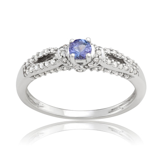 14K White Gold 0.50ct TW Tanzanite and White Diamond Engagement Ring