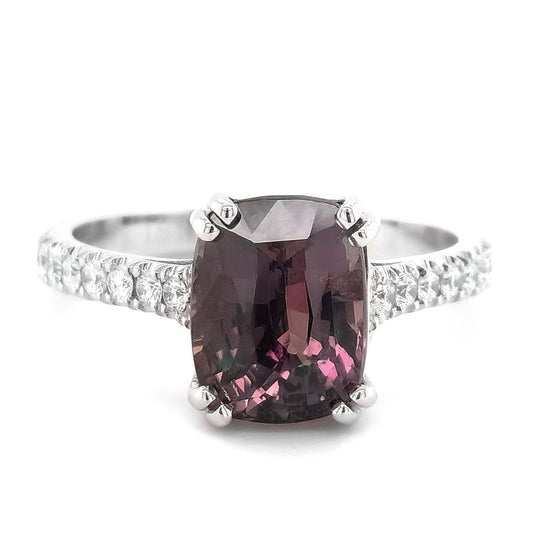 18K White Gold 3.94ct TGW Color Change Alexandrite and Diamond One-of-a-Kind Ring