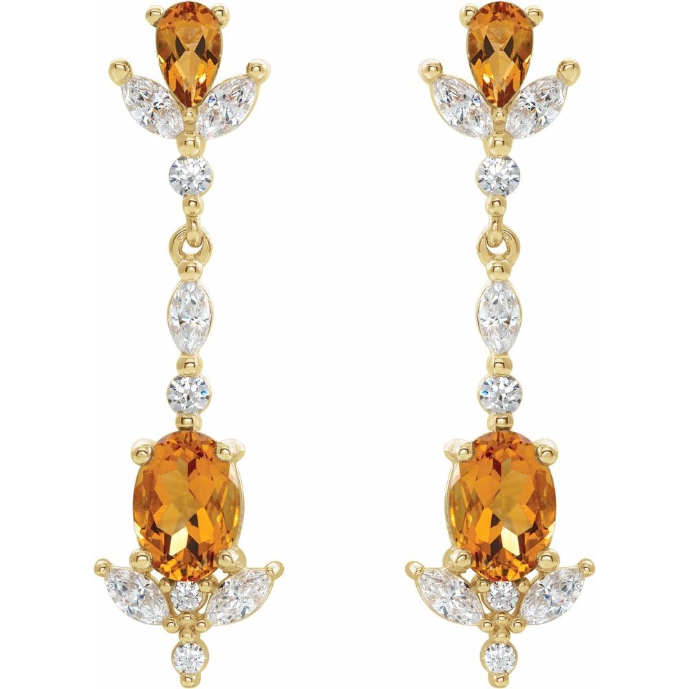 14k Yellow Gold Natural Citrine & 3/4 CTW Natural Diamond Earrings