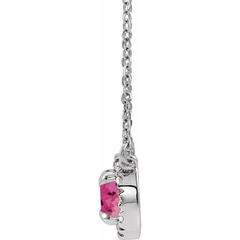 14k White Gold 6 mm Natural Pink Tourmaline & 1/6 CTW Natural Diamond 18" Necklace