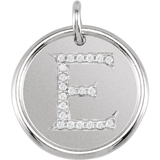 Unisex 14K White Gold 1/10 CTW White Diamond Initial E Pendant