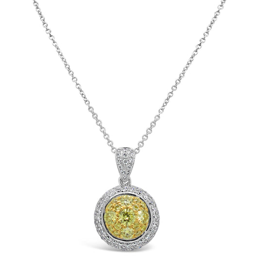 18k Two-tone Gold 1/2ct TDW White and Fancy Yellow Round Pendant Necklace