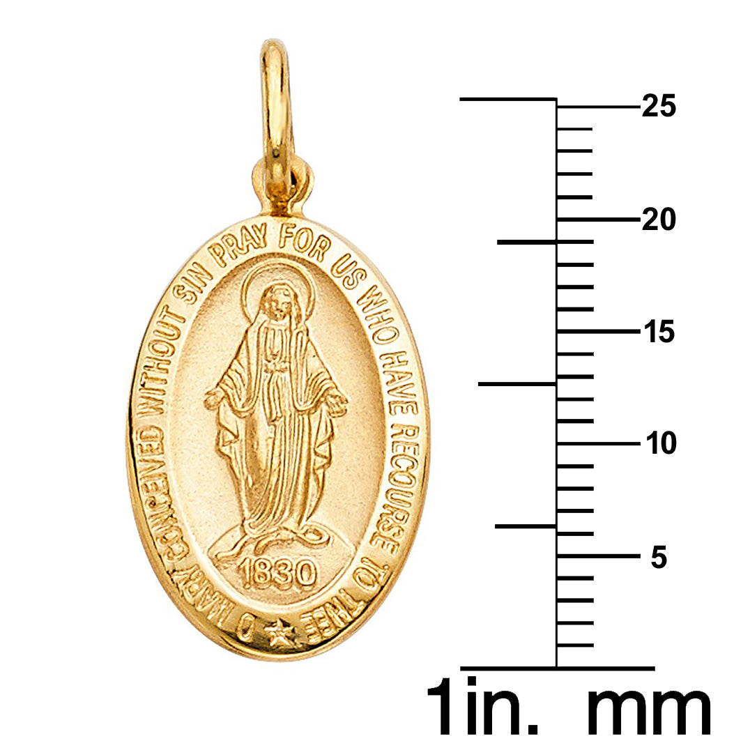 14k Yellow Gold Miraculous Medal Pendant with 3mm Hollow Rope Chain