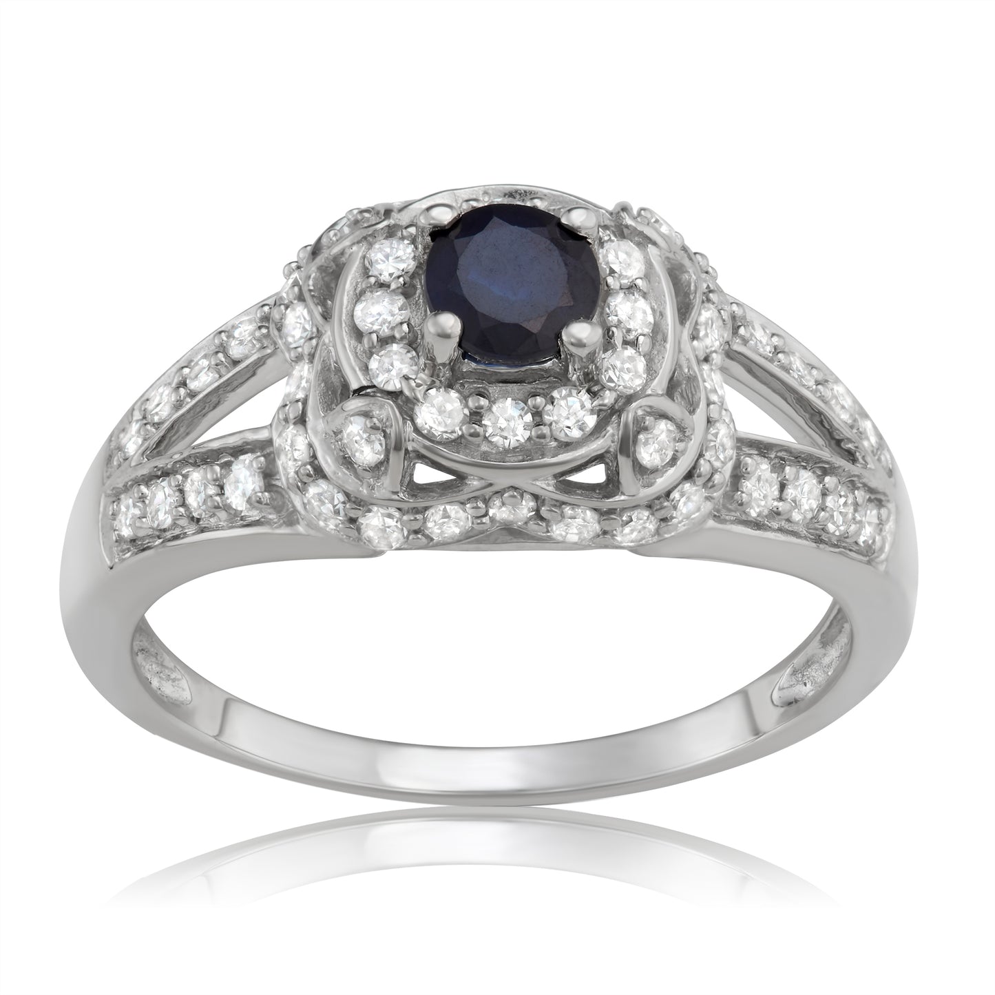 14K White Gold 1.00ct TW Sapphire and White Diamond Engagement Ring