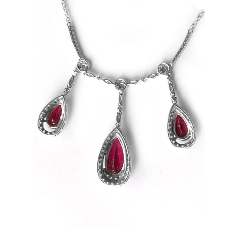 14K White Gold 12.33ct TGW Rubellite and White Diamonds One-of-a-Kind Necklace