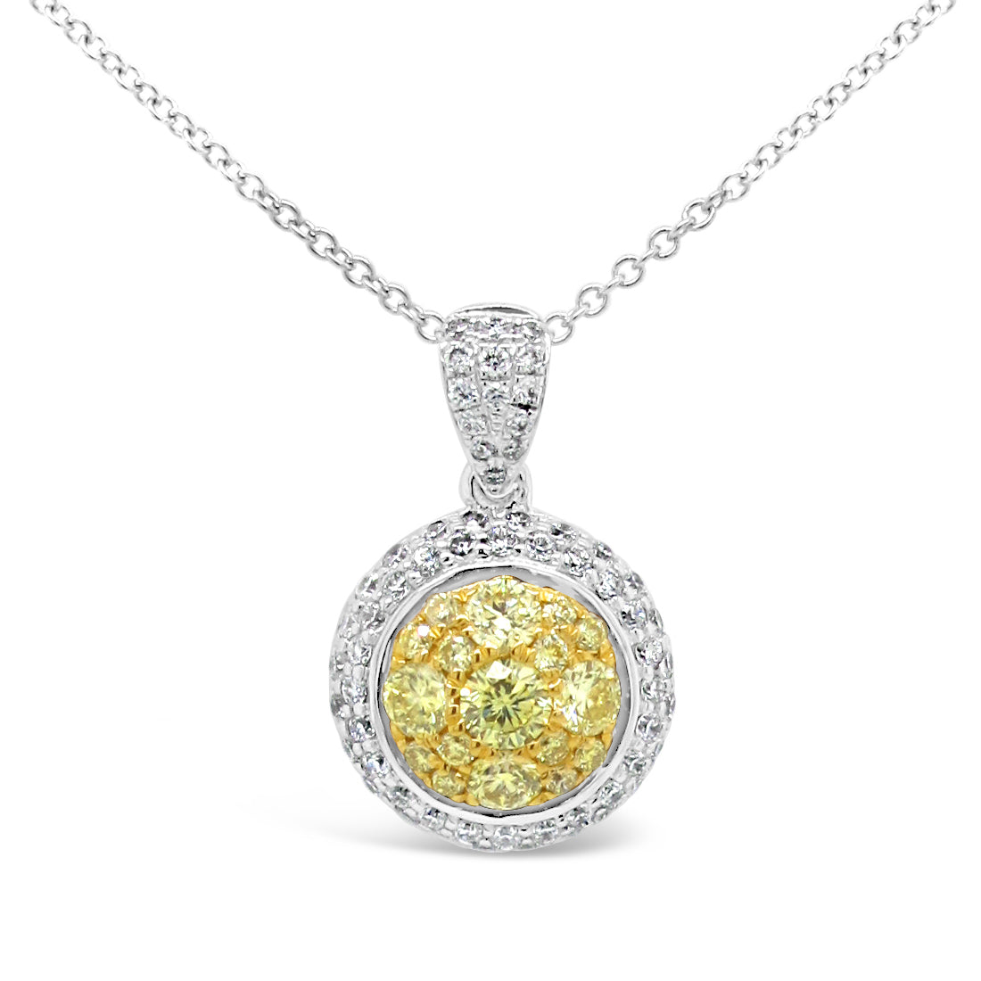 18k Two-tone Gold 1/2ct TDW White and Fancy Yellow Round Pendant Necklace