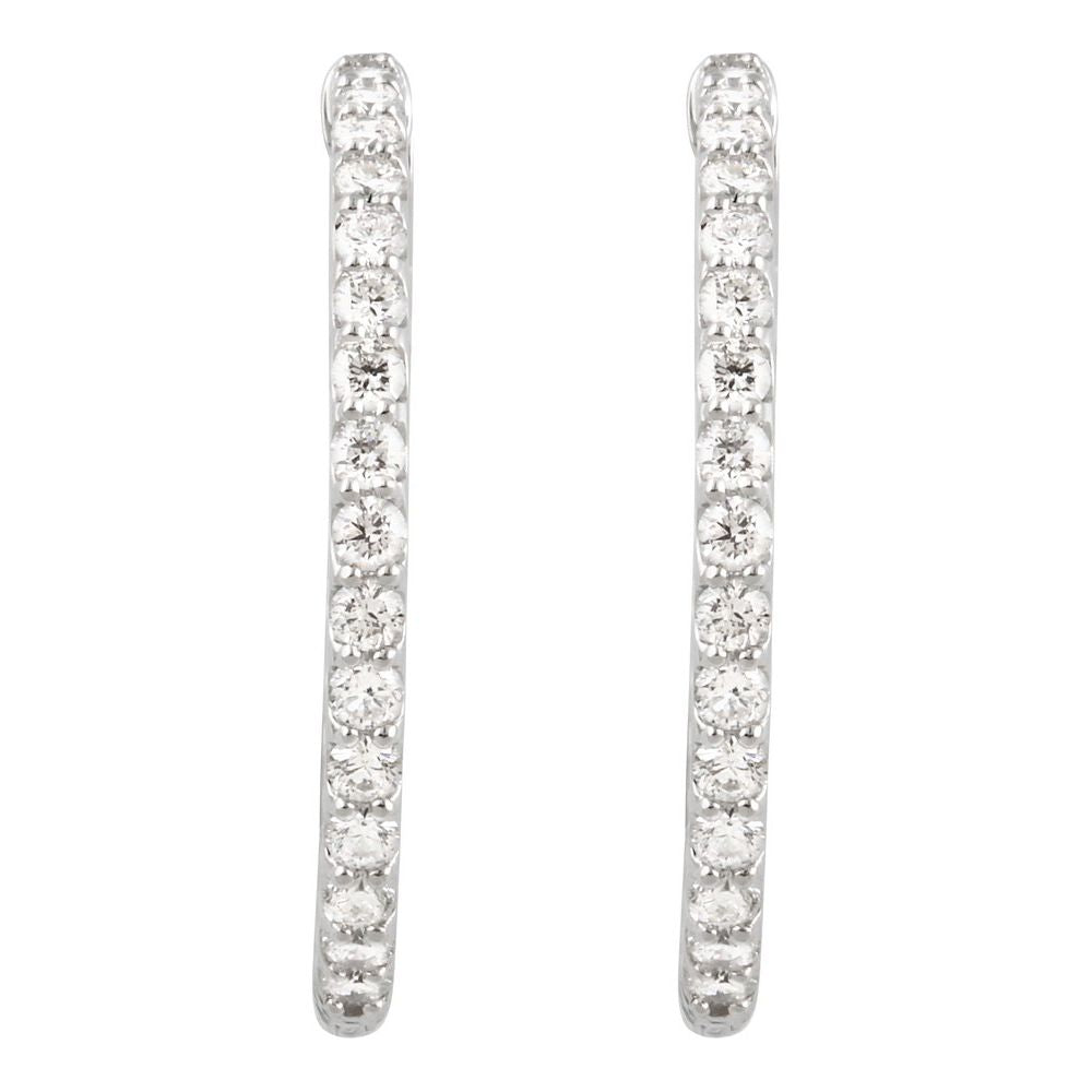 14k White Gold 29.5 mm 2 CTW Natural Diamond Inside-Outside Hinged Hoop Earrings