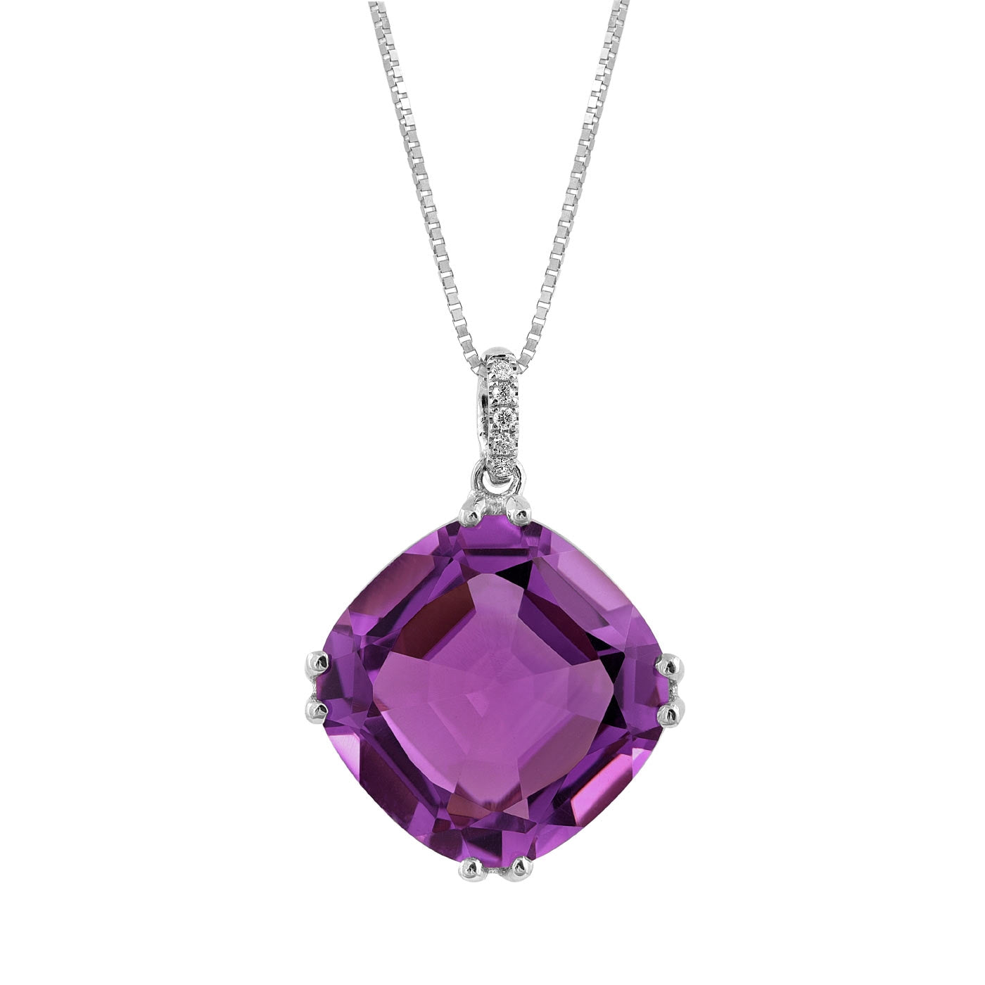 14K White Gold 18.98ct TGW Purple Amethyst and Diamond One-of-a-Kind Pendant Necklace