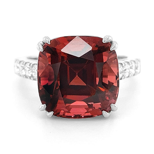 Platinum 10.37ct TGW Red Orange Tourmaline and Diamond Ring