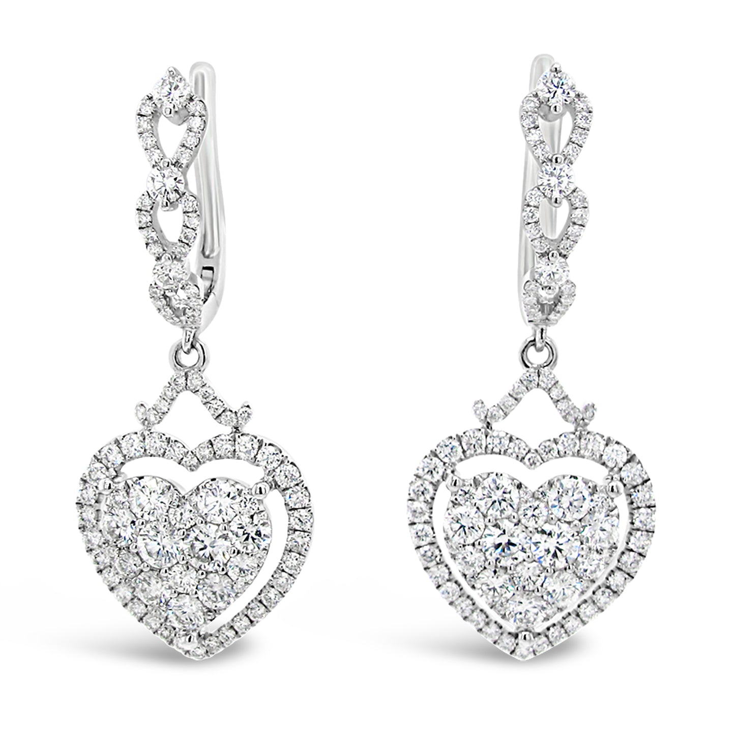 18k White Gold 1.91ct TDW White Diamond Dangling Heart Cluster Earrings