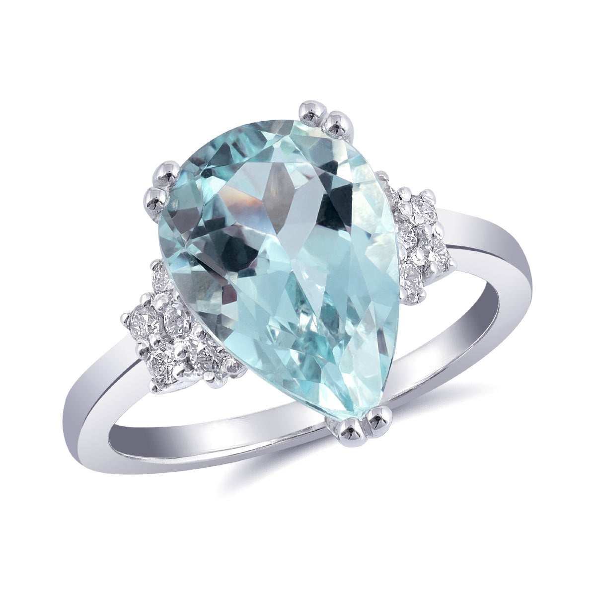 14K White Gold 3.67ct TGW Light Blue Aquamarine and Diamonds One of a Kind Ring