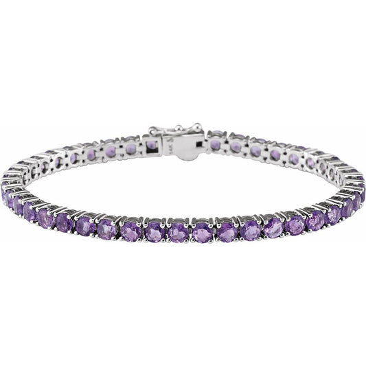 14k White Gold Natural Amethyst 7 1/4" Line Bracelet