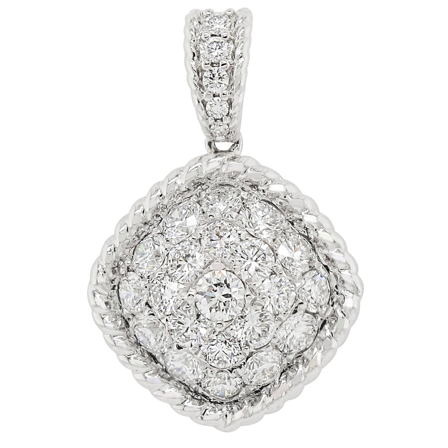 18k White Gold 1-1/3ct TDW White Diamond Square Cluster Pendant Necklace