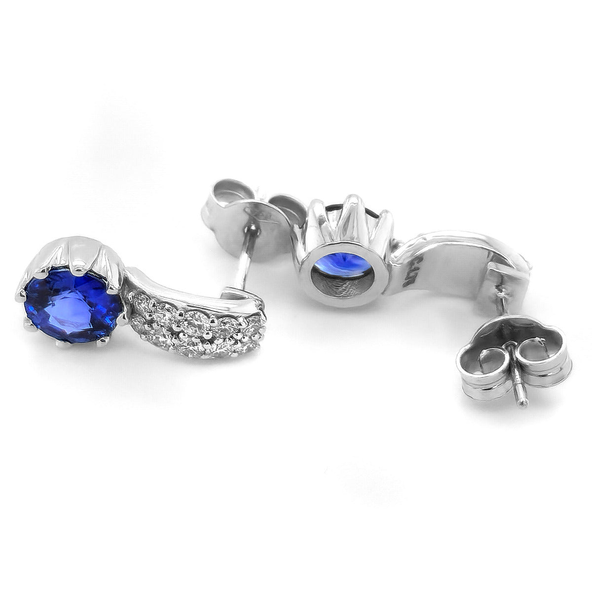 18K White Gold 2.12ct TGW Blue Sapphire and Diamond One-of-a-Kind Earrings