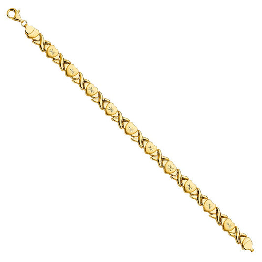 14k Yellow Gold Stampato Heart-Shape XO 7.5-inch Bracelet