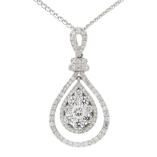 18k White Gold 1.04ct TDW White Diamond Pear Shaped Cluster Pendant Necklace